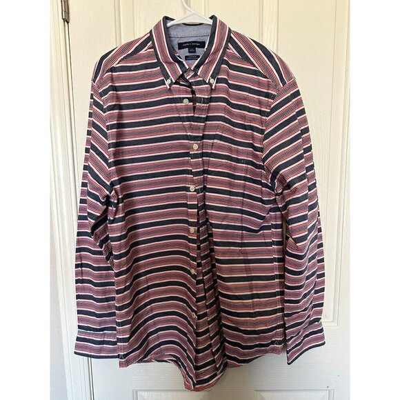 TOMMY HILFILGER Other - TOMMY HILFILGER Red White & Blue Striped Button Up Shirt Size Large Classic Fit